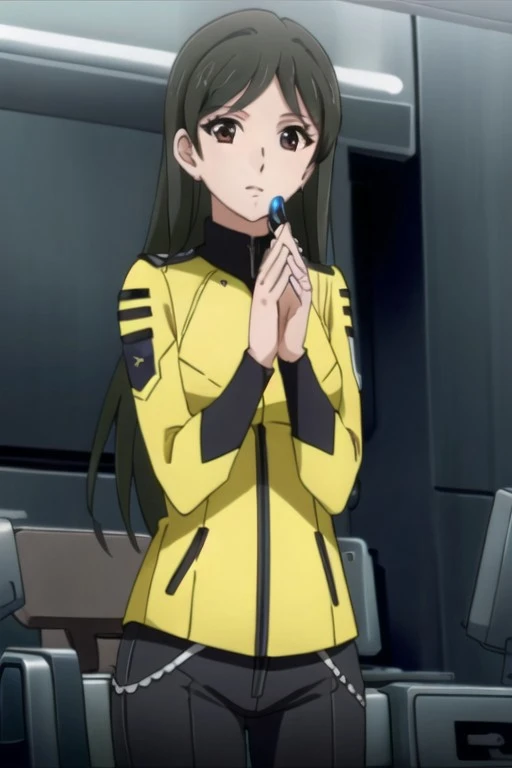 (masterpiece), saijo miki, black hair, brown eyes, long hair, 1girl, solo,