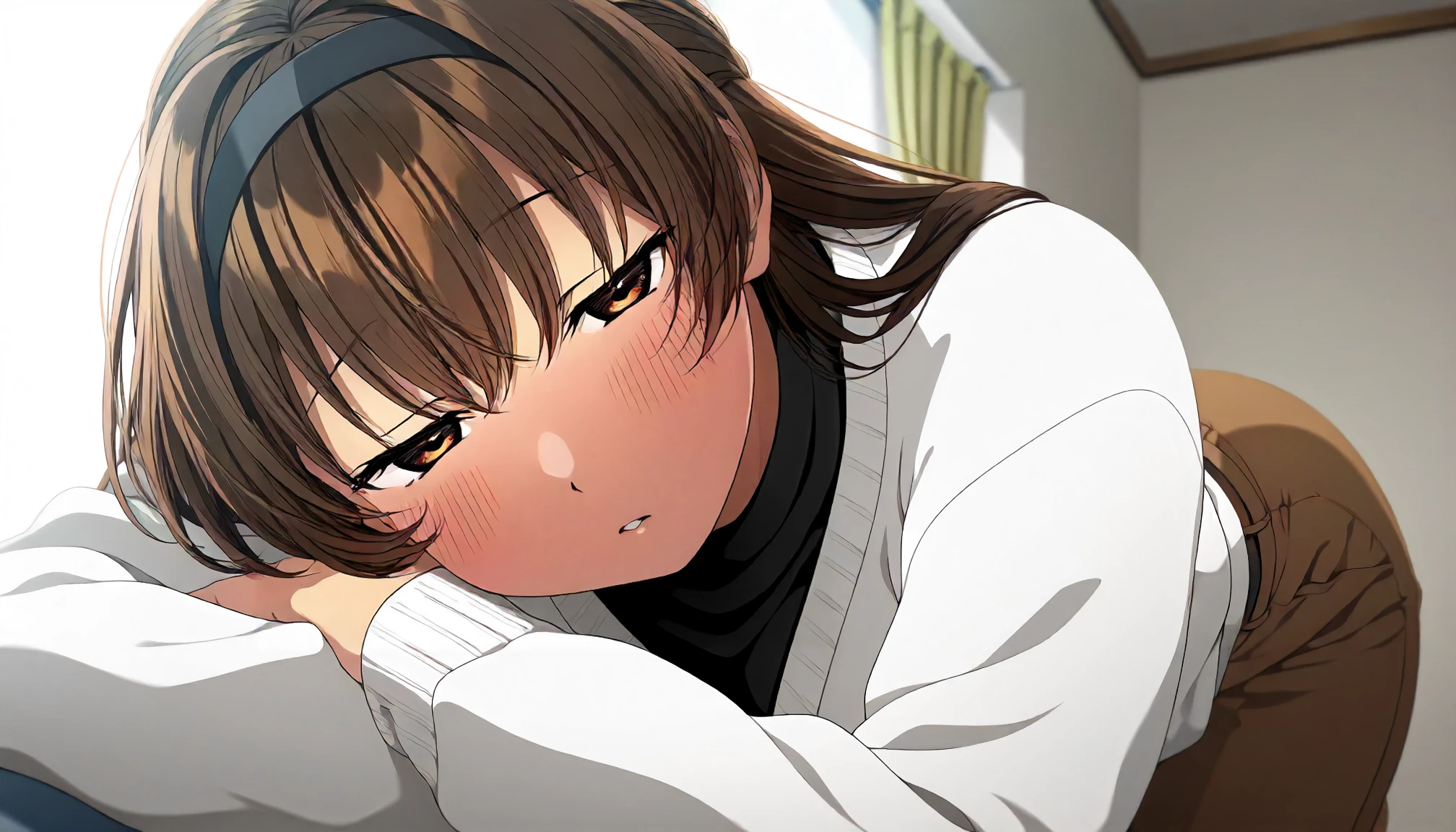 (masterpiece:1.3, highest quality, Ultra-high resolution, Very detailed), (Realistic, photoRealistic:1.4), Beautiful illustrations, Perfect lighting, Natural light, colorful, Written boundary depth,
Beautiful detailsまでこだわった髪, Beautifully detailed face, Beautiful details, Beautiful clavicle, Beautiful body, Beautiful breasts, Beautiful thighs, Beautiful legs, Beautiful fingers, Bookを持っている,
Show Viewer, (Face Focus, Upper Body), 1 girl, 日Book語, high school girl, Perfect Face, (Perfect Anatomy, Anatomically correct), Cute and symmetrical face, Baby Face, , Shiny skin, whole body,
(Long Hair:1.4, Straight hair:1.7, Light brown hair,), Long eyelashes, (Mid-chest:1.6, Tight ass, Captivating thighs), thin,
(((Long sleeve white shirt, black suit vest:1.4, black skinny mini skirt:1.4, ), My thighs are shiny, Pink perspective, Very sexy, Total, Captivating thighs)), Earrings,
(Beautiful views), office, Stubborn, Roll up the skirt yourself, , Bookを読んでいる,Bookを持っている,Attractive legs,whole body,one person,Sitting,Book,Bookを読んでいる