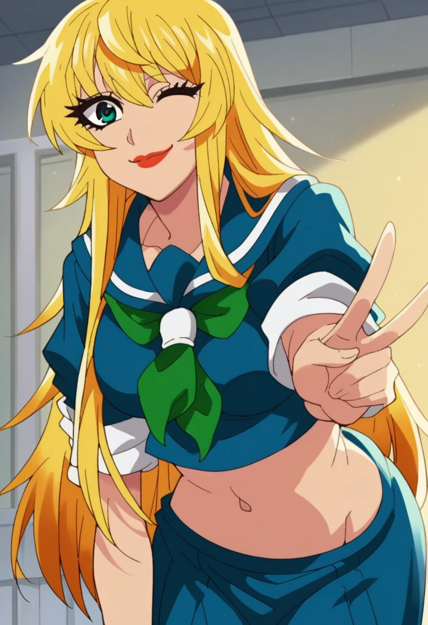 psgpanty, , hoop earrings, choker, blue eyes, blush, lipstick, long hair, Hot girl, baddie, staring, glaring, bad attitude, mean girl, crazy, smoking, masterpiece, best quality, highly detailed, a anime girls in sailor uniforms with a gun posing for a picture,
evil smile, smile, open mouth,black_serafuku, ecchi anime style, anime girls ,
ecchi style, ecchi, shipgirls, digital anime art!!, high school girls, holding a gun, hold a gun, anime style 4
k, micro skirt, exposed belly, exposed navel, exposed midriff, holding pistol,underboob,
exposed lower belly,school, classroom,