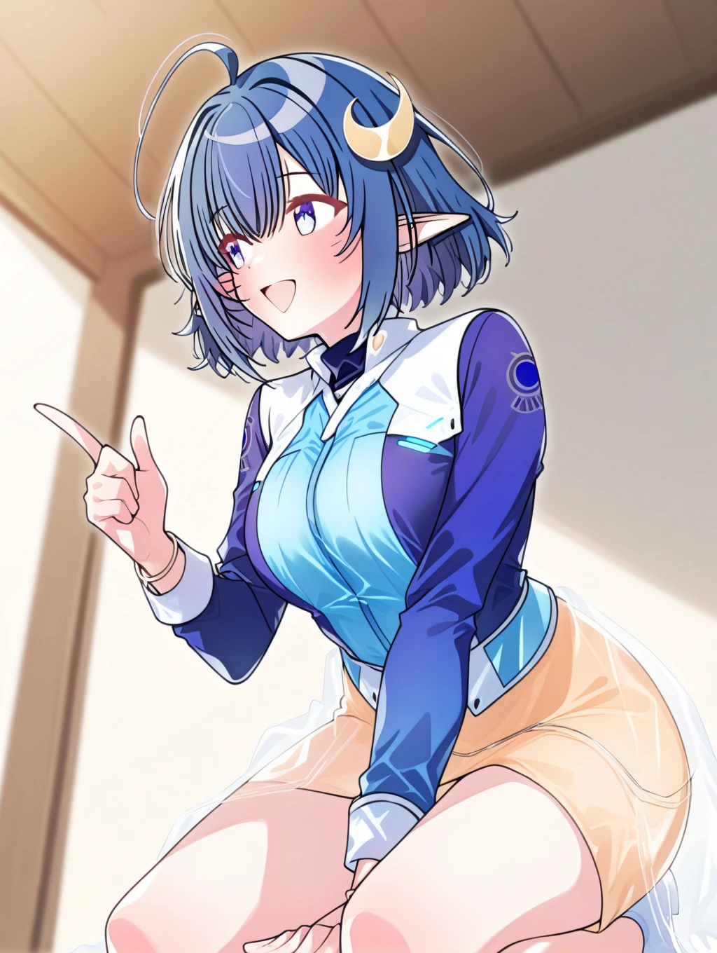 master-piece, bestquality, 1girls,16 years old, View viewers from behind, HD, slight smile, massive tits, cleavage, under , tights cloth, , tiny body, under tits cleavage, look down, wide hips, yamadaryou, crop top, bike minishort,
