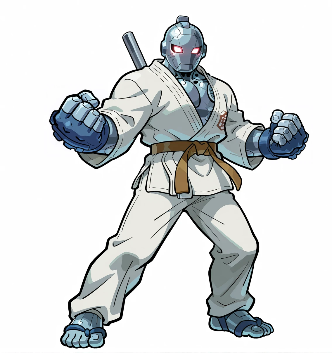 1Boy, solo, full body, masterpiece, best_quality, absurdres, perfect quality, high quality , White background, simple background,,BREAK
<lora:Power_Stone_Style:1> powerstone,BREAK
Karate man, Karate gi, Fingerless glove, Holding a powerstone, Transforming into a Iron steel man