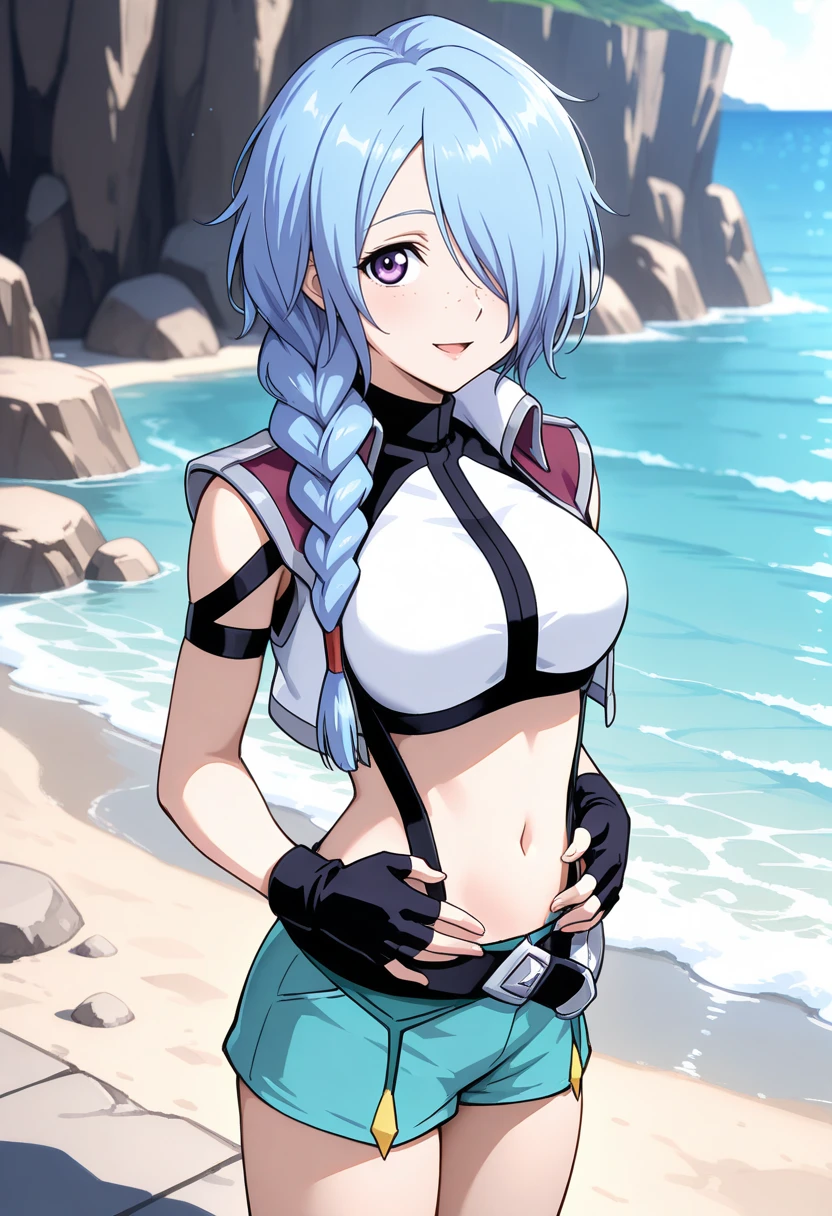 There's a woman in a bikini and hat in front of a tree, <Cena MMORPGS, Ragnarok Online, cabelo rosa twintail e olhos cianos, mana no ar, maple story gun girl, MMO, MMORPG, render de uma menina anime 3d bonito, estrela fantasma online, jrpg moda, Personagem JRPG, 3d menina anime