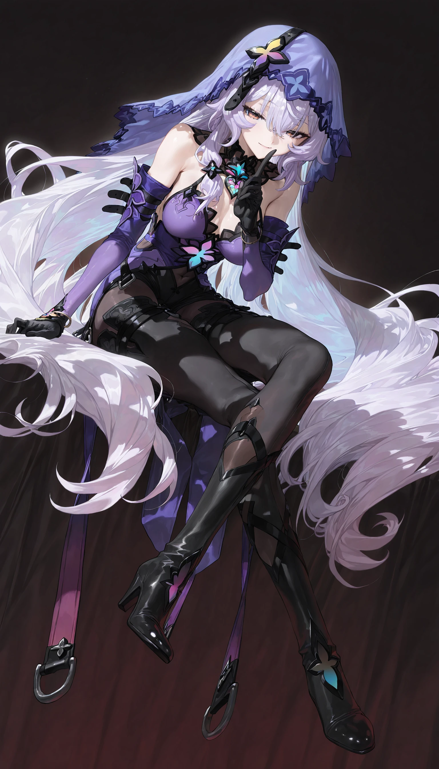 long straight dark purple hair, Perfect face, Horns, Choker, earrings, Tall, Pubic Hair, Pale Skin, 1 Girl, High Quality, Necklace, Tail, Perfect Tits, Blushing, Masterpiece, Sexy, Leotard, From Below, Low Angle, Very Low Angle, NSFW, Mature, Long Legs, Big Tits, Thick, Bangs, Jeans,