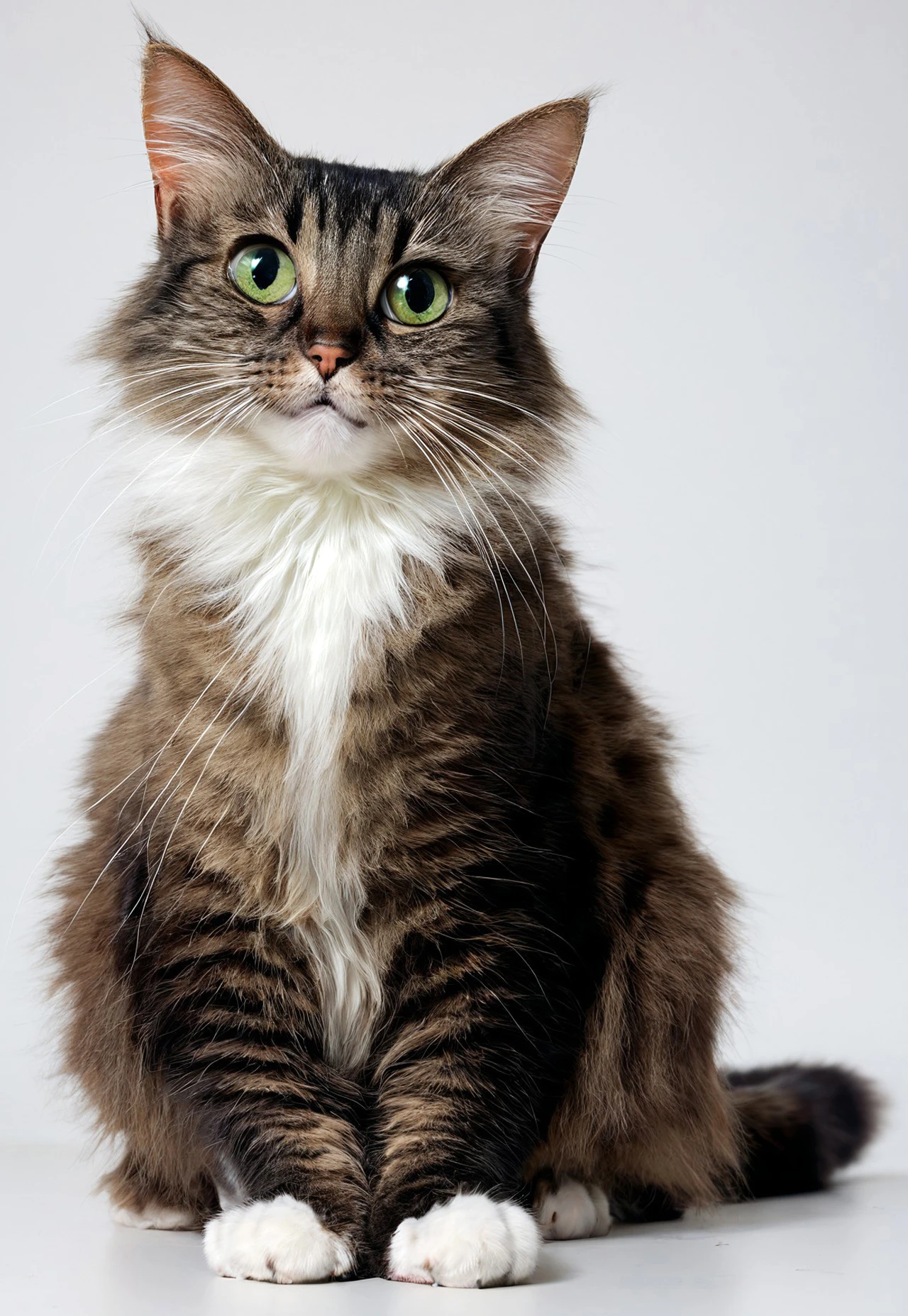 score_9, score_8_up, score_7_up, realistic, photo, 1cat, solo, cute, sitting on a cloud in the sky, (((molly:1.2))), cat ears, long cat tail, sitting on floor, looking up at viewer, big eyes, green eyes, perfect paws, meowing, ((simple white background)), studio lighting, hyperdetailed, sharp details, highly detailed, high quality, ((highly detailed fur, groomed fur)), masterpiece