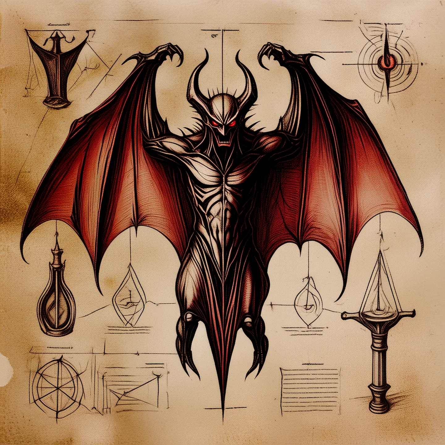 On old parchment.
A diagram of evil, a vampire.
dvnciCE_style