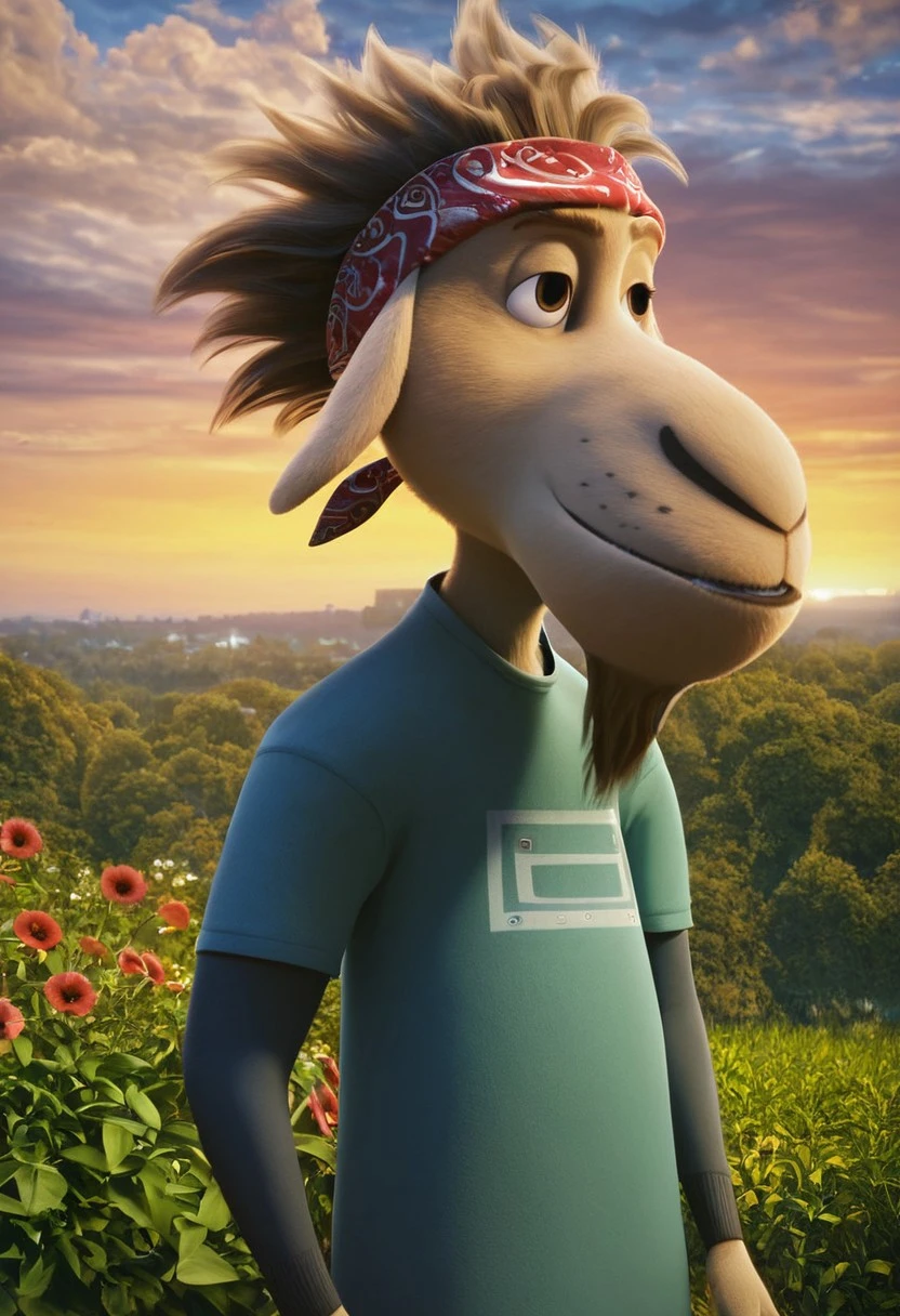 score_9, score_8_up, score_7_up, cartoon_style, ((by BodiPhantom)), 4k, 8k, The best quality, very well drawn, detailed, high quality, detailed, 4k, high resolution, high quality, high resolution, outdoors, furry character, SOLO, clearing, sun, flowers, clouds, river, stream, ULTRA detailed clothes, masterpiece, high budget,
rock dog, germur, furry, boy, a male goat, male goat with yellowish-brown fur, brown eyes and tousled light brown hair, he is wearing a turquoise T-shirt with a picture of a cassette tape over a darker long-sleeved shirt, blue jeans and a red bandana on his head,
She stands with her hands on her hips, kind, sweet, sexy, ultra detailed character, detailed face