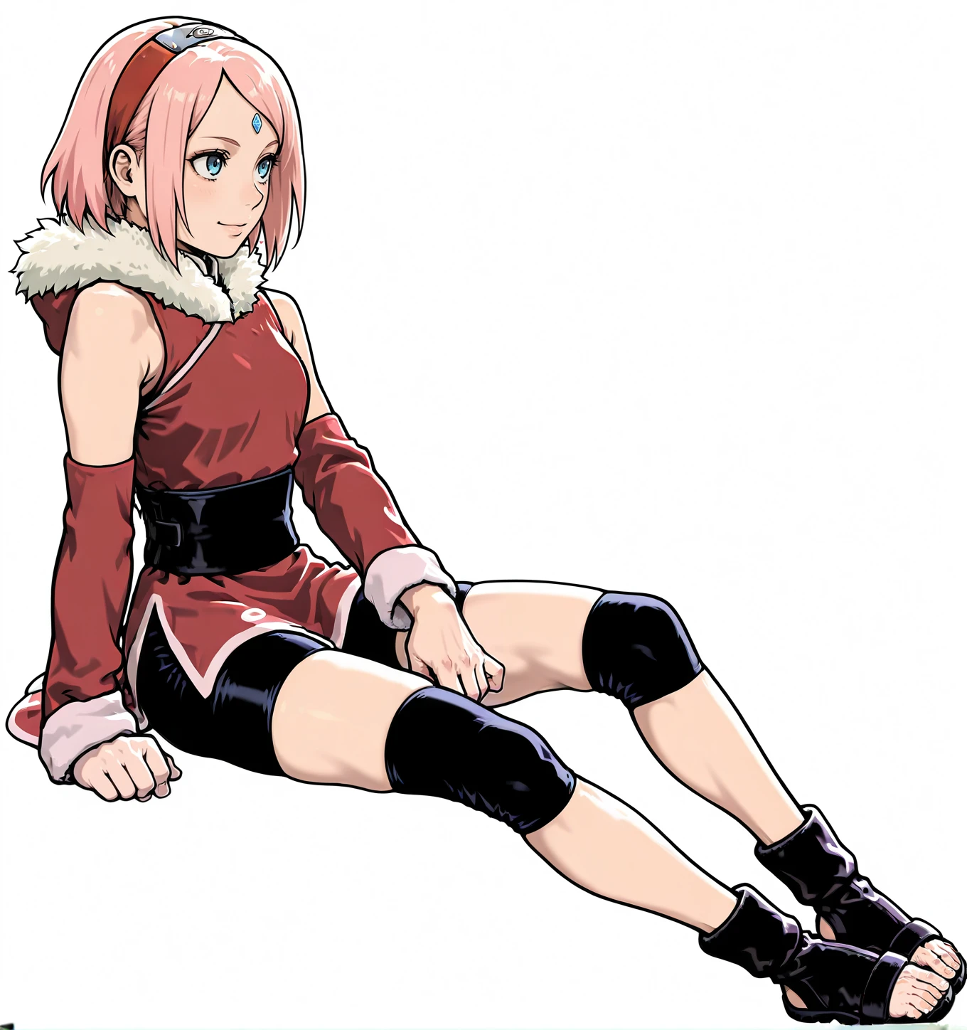 1Boy, solo, full body, masterpiece, best_quality, absurdres, perfect quality, high quality , White background, simple background,,BREAK
Pretty face, eyes details
<lora:Capcom_Fighting_Jam:1> CFJ,REALISM
<lora:SakuraTheLastNoobXL_byKonan:0.6> 1girl, haruno sakura, pink hair, short hair, green eyes, hairband, forehead mark || sleeveless shirt, bike shorts, toeless boots || winter clothes, pants, coat, fur trim, long sleeves, sandals
