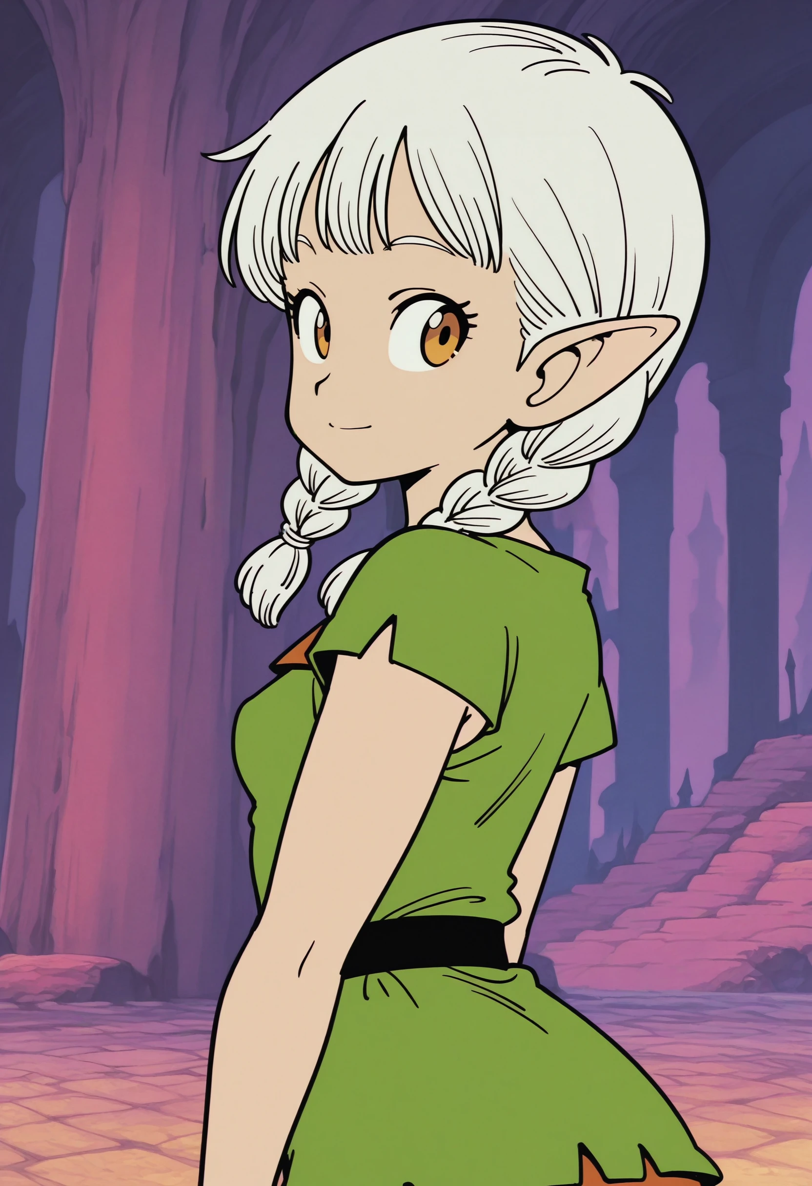 masterpiece,best quality,
drgbl,
fantasy city background,
background,looking back,
elfill, 1girl, braid, twin braids, solo,small breasts, ,white hair,tunic,full body, upper body, light smile,
<lora:elfill2-000004:0.7>, <lora:DragonBall-Illustrious:1>