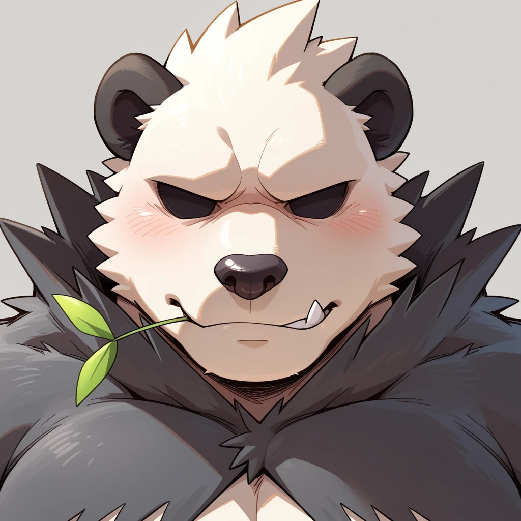 masterpiece, best quality, amazing quality, 1boy, solo, Pangoro, mouth hold, bara, close up, face focus, no pupil