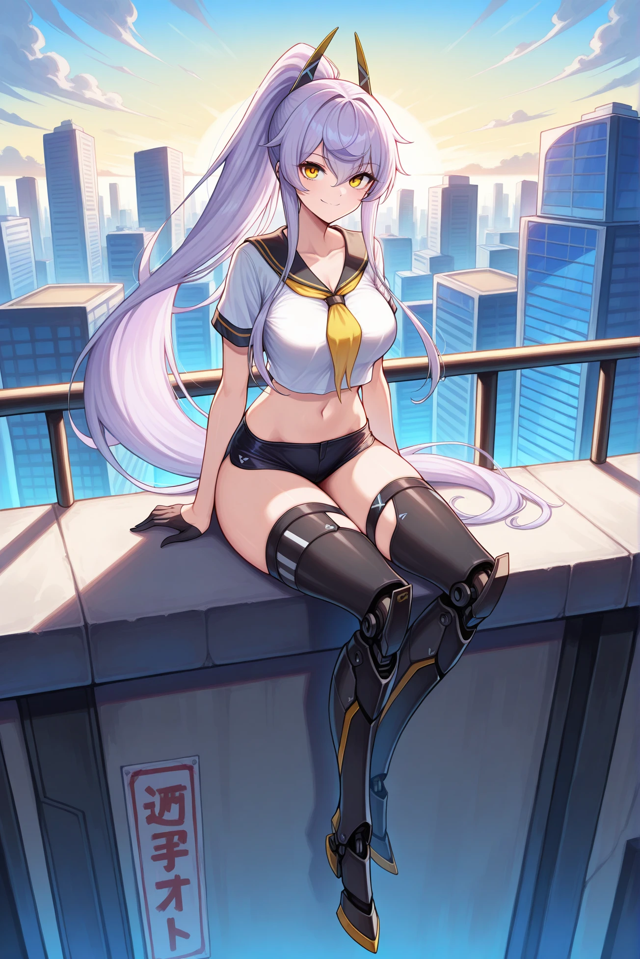 (masterpiece, best quality:1.2), 1girl, solo, purple hair, purple eyes, very long hair, grey hair, braided ponytail, gradient hair, whole body, panorama, 1yj1