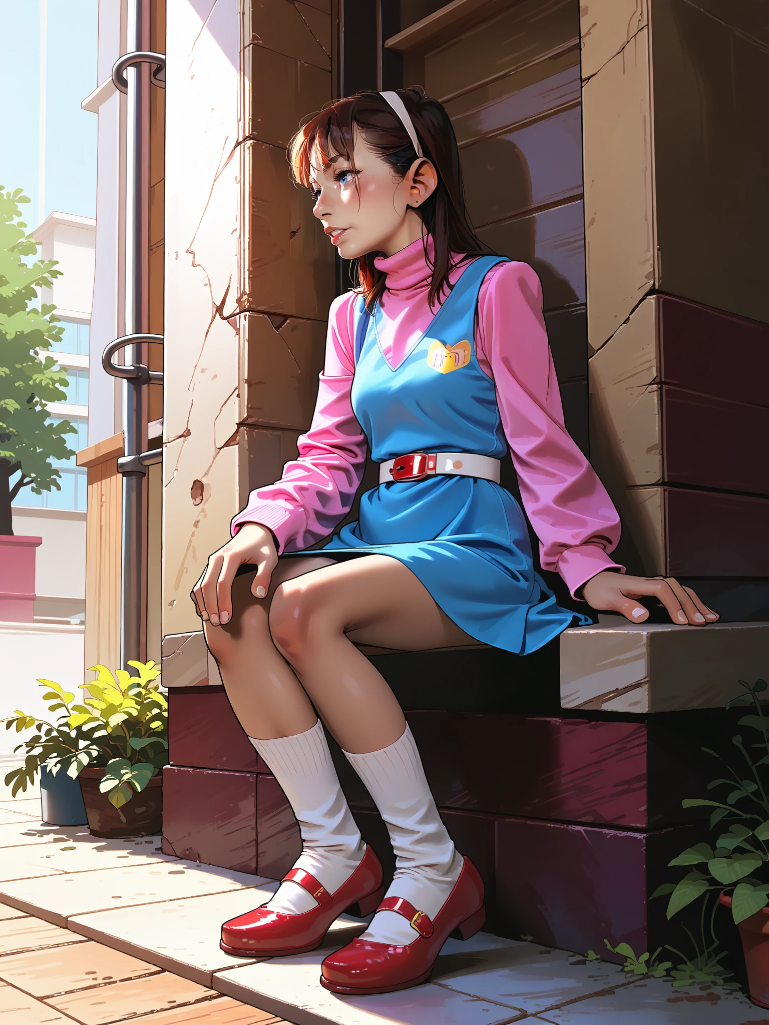 <lora:incase-ilff-v3-4:1> incase style, score_9, score_8_up, score_7_up, score_6_up,
1girl, solo <lora:JAV_Sentai_Cosplay_Costume_-_SPSA-85a:0.8> spsa-85a, blue dress, pink shirt, long sleeves, turtleneck, white and red belt, socks, red mary janes,