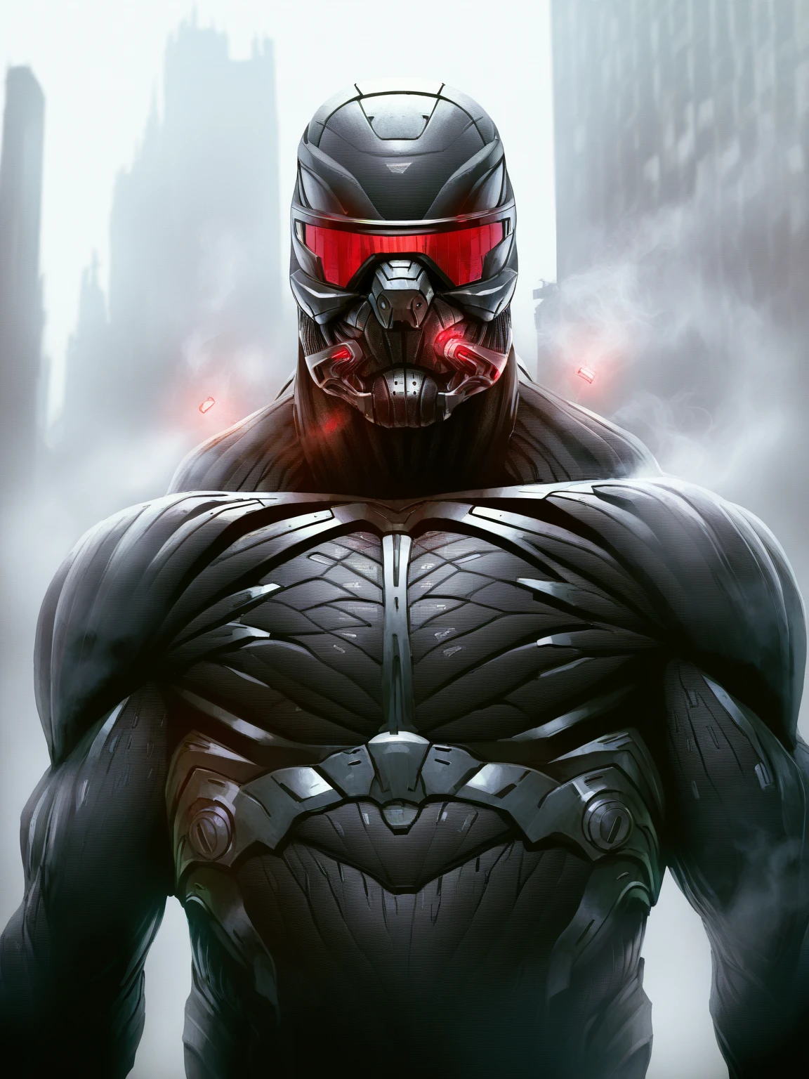 masterpiece, best quality,
edgNanosuit, solo, upper body,glowing, helmet, visor, building, smoke, realistic, power armor, fog ,wearing edgNanosuit_bodysuit,science fiction,mouthpiece,
<lora:edgNanosuitILS:1>