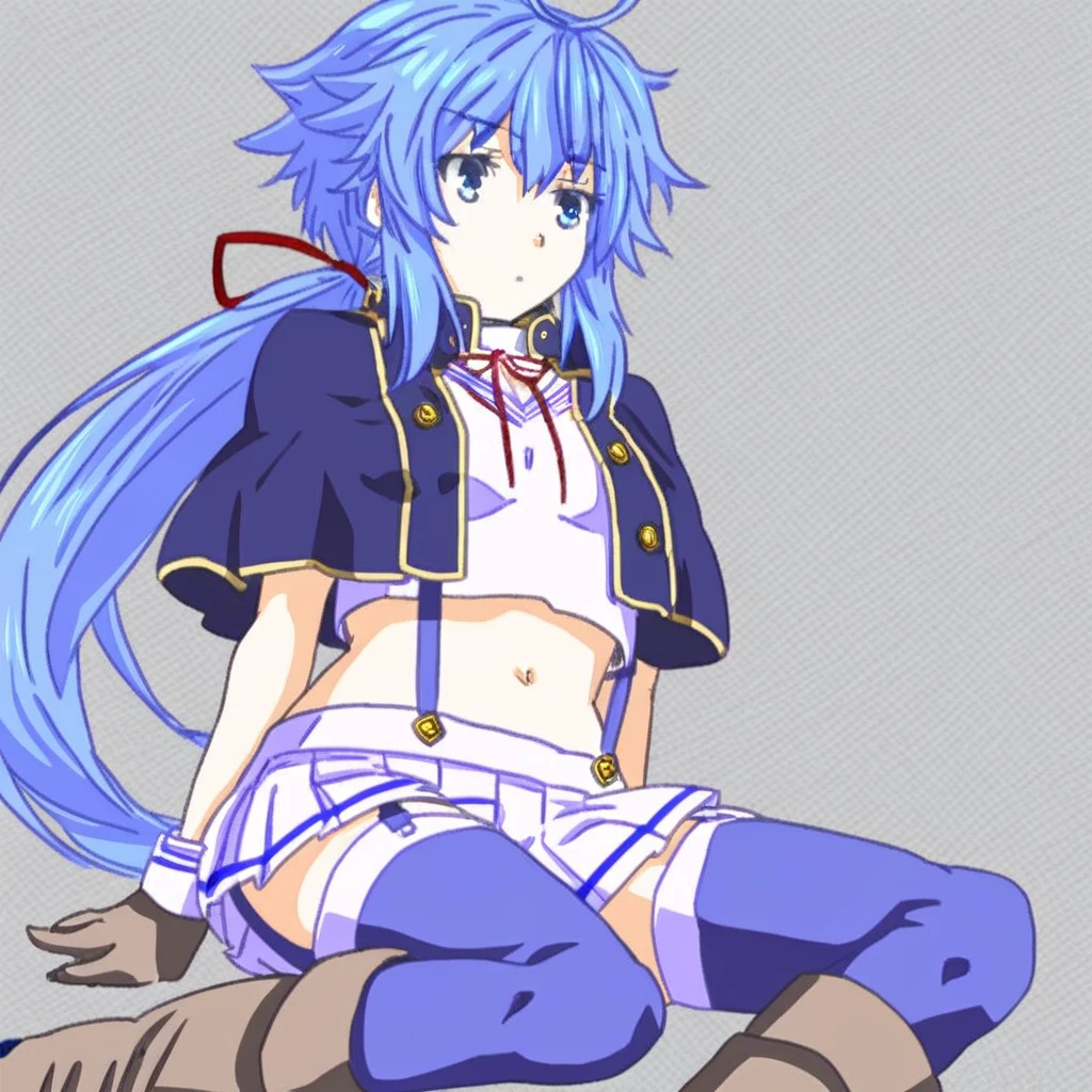 best quality, extremely detailed, all intricate,
mrbl, beautiful detailed 1girl, solo, standing, unamused, expressionless, (pointing at another :1.2), full body, looking away,
blue hair, yellow eyes, single thighhigh, detached sleeves, leotard, hair ribbon, asymmetrical legwear, twintails, boots, horizontal string around hips, room
<lora:bell1-000006:1>