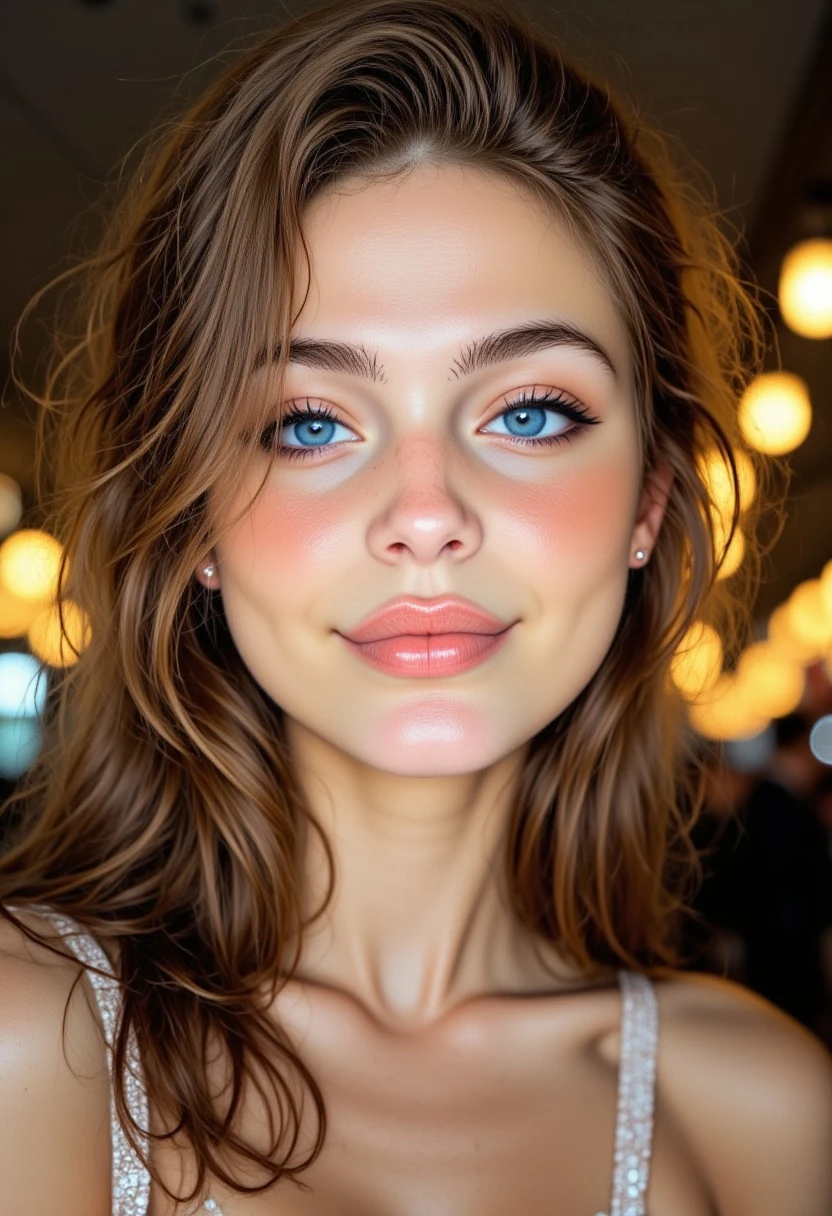 A stunning FACE CLOSE UP portrait of a YOUNG 18 YO GIRL , BLUE EYES, SMILING, wearing an elegant couture gown, aidmaimageupgrader,Captured with a Hasselblad X2D 100C and an 80mm f/1.9 lens, hyper-realistic textures, soft studio lighting, elegant shadows, styled for a Vogue beauty editorial, incredible realism, creamy bokeh, ultra-detailed textures, perfect lighting, styled for a Vogue coveR,aidmaimageupgrader
