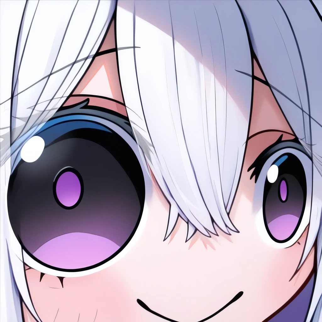 masterpiece, best quality, newest, absurdres, highres, eye focus, close-up, smile, closed mouth, portrait, <lora:StareMeme_illusXLNoobAI_Incrs_v1-000008:1>, echidna \(re:zero\), hair between eyes,