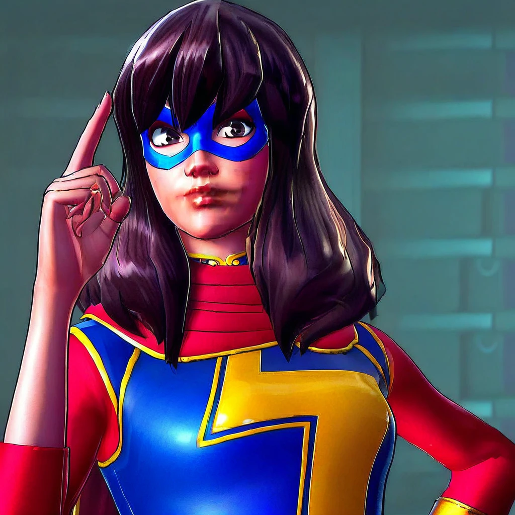 Khamala,brown eyes,dark brown hair,lips,standing,close up,upper body,smile,
blue domino mask,red scarf,tight red and blue bodysuit with gold trim,blue footwear,gold bangle, (insanely detailed, beautiful detailed face, masterpiece, best quality),
<lora:Khamalakhan-10v7:0.8>