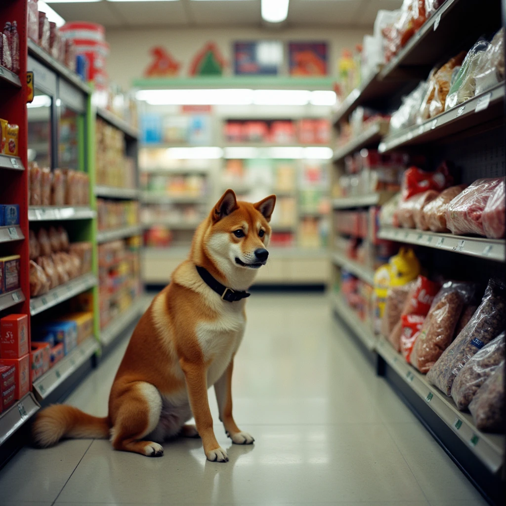 analog film photo of <lora:Celluloid Film v1:0.9>
Kodak VISION3 250D analog film stocks of a dog sitting in front of a store filled with food detailed image, sharp edges, cinematic, cinematography, Kodak VISION3 250D analog film stocks style, looking at viewer, food, indoors, blurry, collar, no humans, depth of field, animal, dog, animal focus, shiba inu, contrast:0.5, faded film, desaturated, 35mm photo, grainy, vignette, vintage, Kodachrome, Lomography, stained, highly detailed, found footage