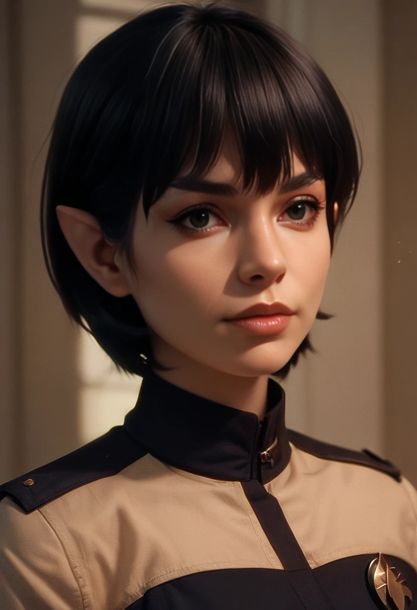 source_9, source_8_up, source_7_up, source_6_up, vulc4n, portrait, 1girl, pointy eyebrows, bangs, black hair, short hair, wearing a uniform <lora:vulc4n-v4:1>