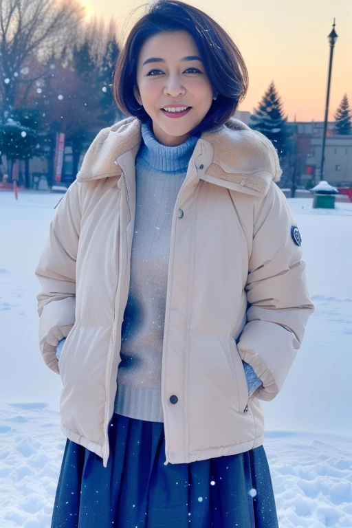 1girl,,(RAW photo, best quality), (realistic, photo-realistic:1.4), masterpiece, an extremely delicate and beautiful, extremely detailed, 2k wallpaper, Amazing, finely detail, extremely detailed CG unity 8k wallpaper, ultra-detailed, highres, soft light, beautiful detailed girl, cinematic lighting,perfect anatomy,slender body
(at a park), (winter scenery),(snow park in the background), Sapporo Odori Park Winter Festival, festival lights (bokeh)
(wearing winter jacket) (long skirt)
(smile) <lora:chest size:-1> (56 years old woman)
<lora:takashimachisako_lora:0.8>