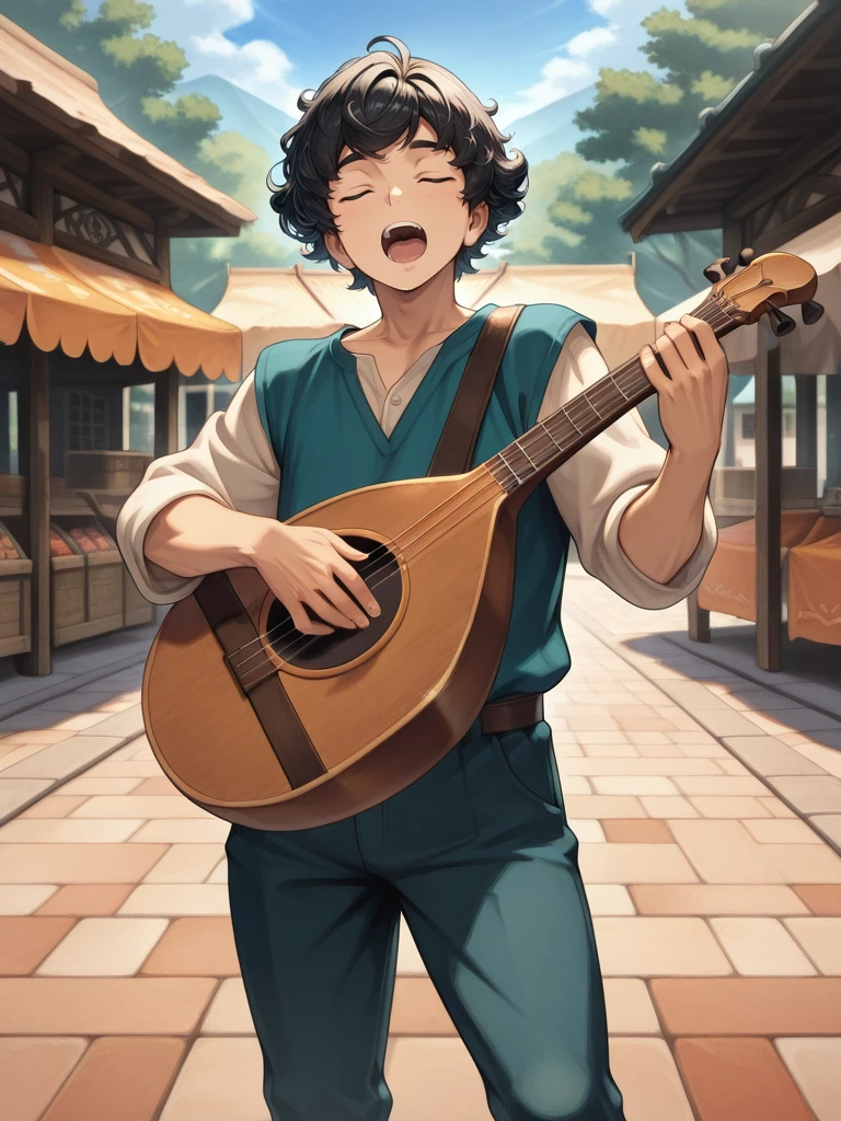 <lora:Tenryo_T:1>,Tenryo T,1boy,adult male,solo,
bard,trabadour,lute,performing,singing,town square,well,market stalls,
masterpiece,best quality,ultra detailed