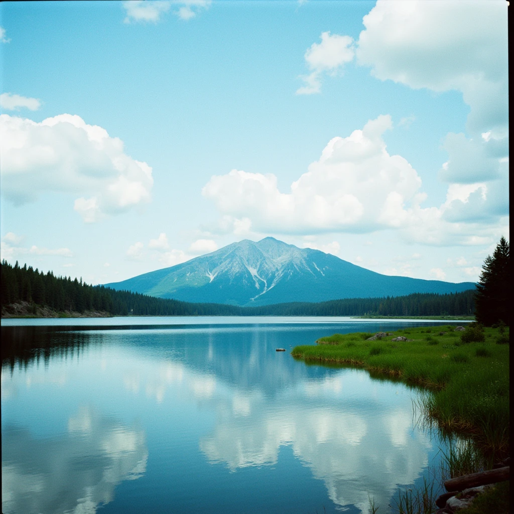 cinematic film still of <lora:Celluloid Film v1:0.9>
Kodak Gold 200 analog film stocks of a lake with a mountain in the background detailed image, sharp edges, cinematic, cinematography, Kodak Gold 200 analog film stocks style, outdoors, sky, day, cloud, water, blue sky, tree, no humans, grass, cloudy sky, scenery, nature, reflection, forest, mountain, mountainous horizon, landscape, lake, reflective water, vivid color
, shallow depth of field, vignette, highly detailed, high budget, bokeh, cinemascope, moody, epic, gorgeous, film grain, grainy
