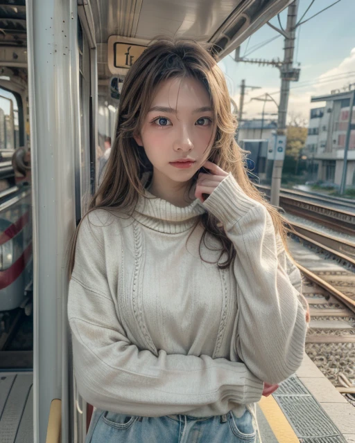 (masterpiece:1.4), (best quality:1.4) , (photorealistic:1.4), 8k, <lora:breastinClass:0.3>, <lora:goodhands_Beta_Gtonero:0.6> ,good hands, <lora:add_detail:1>, 1 girl, railroad crossing, japan, <lora:virgin_destroyer_sweater_v0.4:1:lbw=clothing> ,virgin destroyer sweater