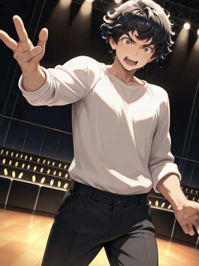 <lora:Tenryo_T:1>,Tenryo T,1boy,adult male,solo,
stage,fluffy white shirt,trousers,gesturing,acting,
masterpiece,best quality,ultra detailed