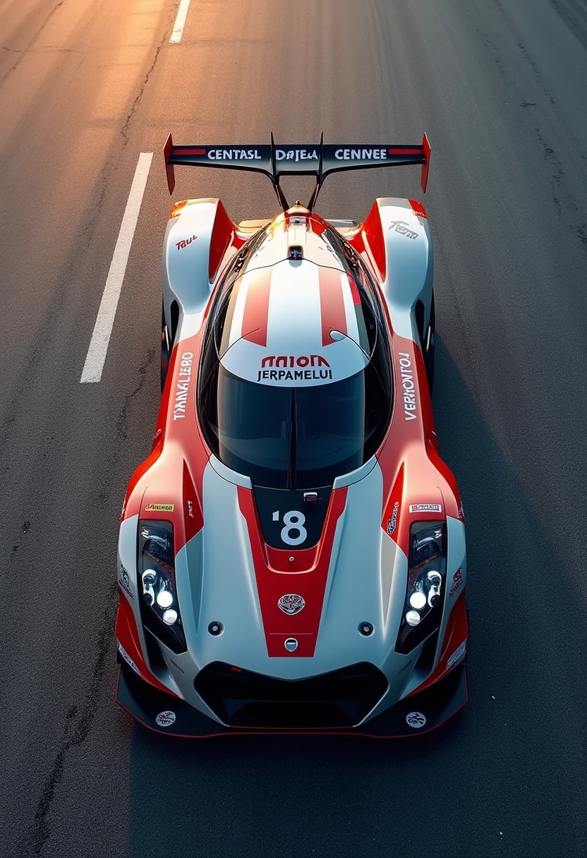 A wide angle shot of a Toyota yfg-hpr on a racetrack. Picture taken from above.