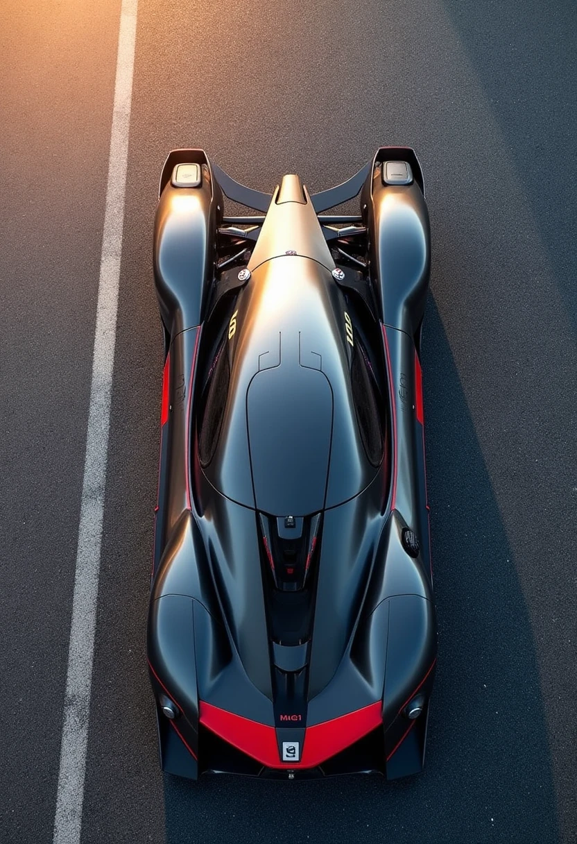 A wide-shot of a Toyota yfg-hpr on a racetrack. Picture taken from above.