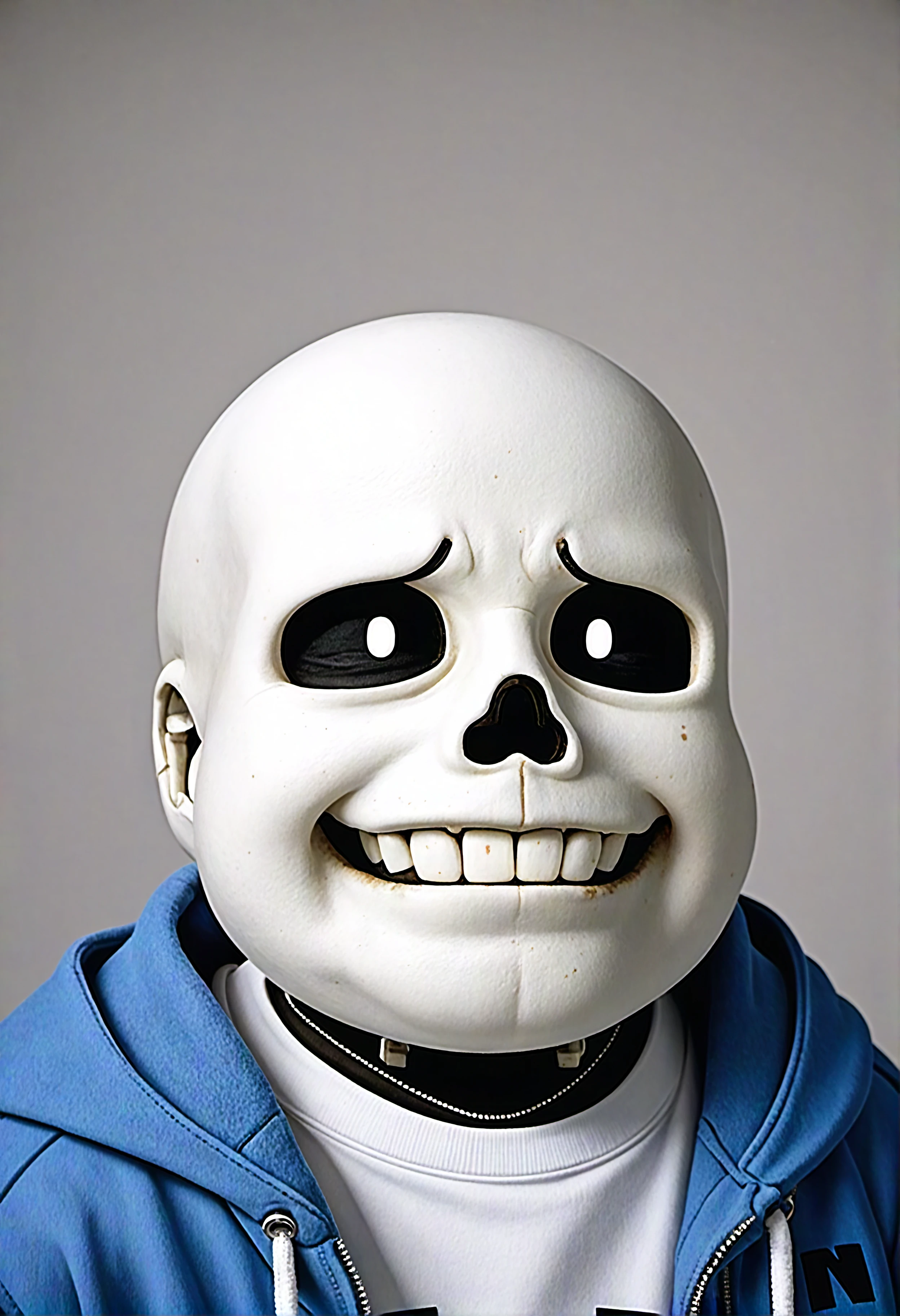Create a doll , Funny skull, animated style with completely green chroma key background, full body in black clothes, glad, open arms, comic book