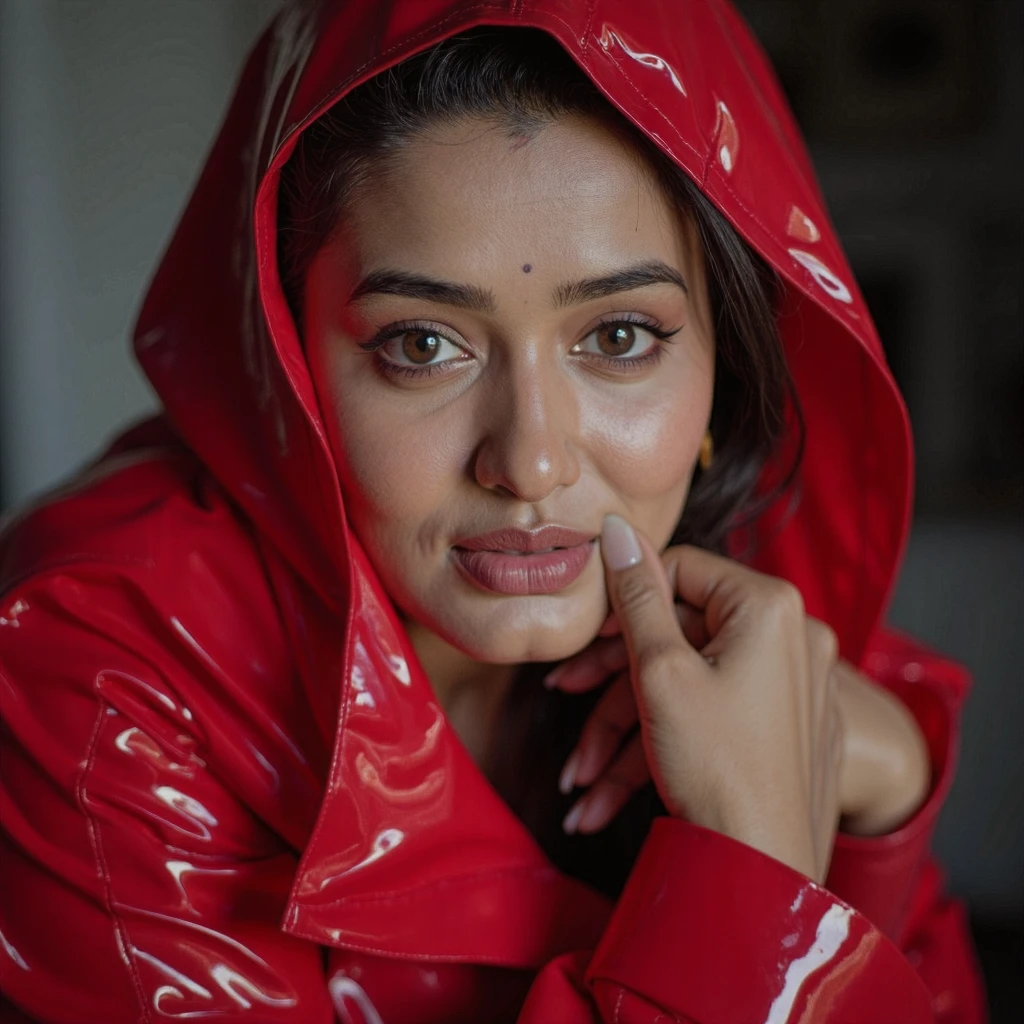 gima_ashi Garima Chaurasia, high resolution cinematic still, high resolution image, high resolution image Soft, photography, portrait, beatiful woman,red raincoat, gentle focus on her serene expression, detail-oriented, inspiration from renowned photographers like Annie Leibovitz, high resolution, studio lighting, medium telephoto lens, front view, detail-oriented, RAW photo, highest quality, high detail RAW color photo, professional photo, extremely detailed UHD 8k wallpaper, shot using song a7riv, 48mp shot, (artstation:1.3), low contrast