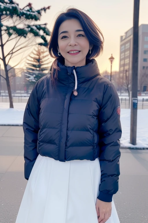 1girl,,(RAW photo, best quality), (realistic, photo-realistic:1.4), masterpiece, an extremely delicate and beautiful, extremely detailed, 2k wallpaper, Amazing, finely detail, extremely detailed CG unity 8k wallpaper, ultra-detailed, highres, soft light, beautiful detailed girl, cinematic lighting,perfect anatomy,slender body
(at a park), (winter scenery),(snow park in the background), Sapporo Odori Park Winter Festival, festival lights (bokeh)
(wearing winter jacket) (long skirt)
(smile) <lora:chest size:-1> (56 years old woman)
<lora:takashimachisako_lora:0.8>