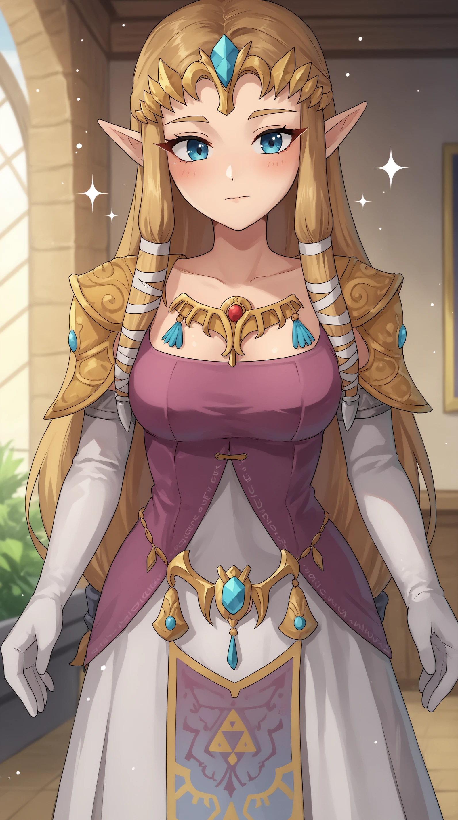 score_9, score_8_up, score_7_up,anime_source, source_anime, best background, detailed background, anime screencap, 4k, upscale, Zelda TP, Main Outfit, solo, blush, closed mouth, solo focus, sparkle, indoors, happy, <lora:JN_Zelda_TP_Pony:0.8>