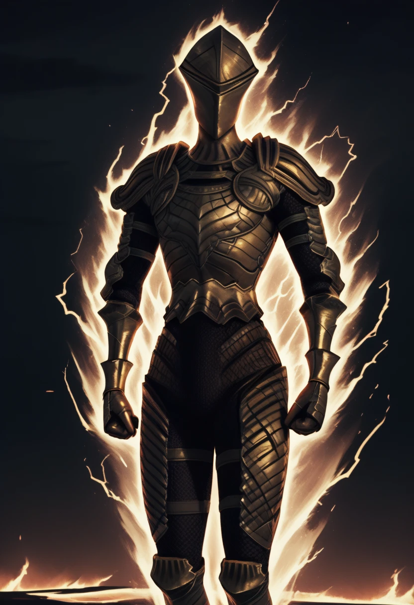 masterpiece, best quality, realistic, photorealistic, newest, night, gold moon, dark clouds, star \(sky\), starry sky, outdoors, uielis, 1other, solo, gold helmet, covered face, gold breastplate, gold shoulder armor, gold gauntlets, gold faulds, gold greaves, chainmail, (aura, energy, energy overflow, aura overflow, glowing, electricity:1.3), powering up, fighting stance, clenched hands, <lora:Ruin Sentinels:1>