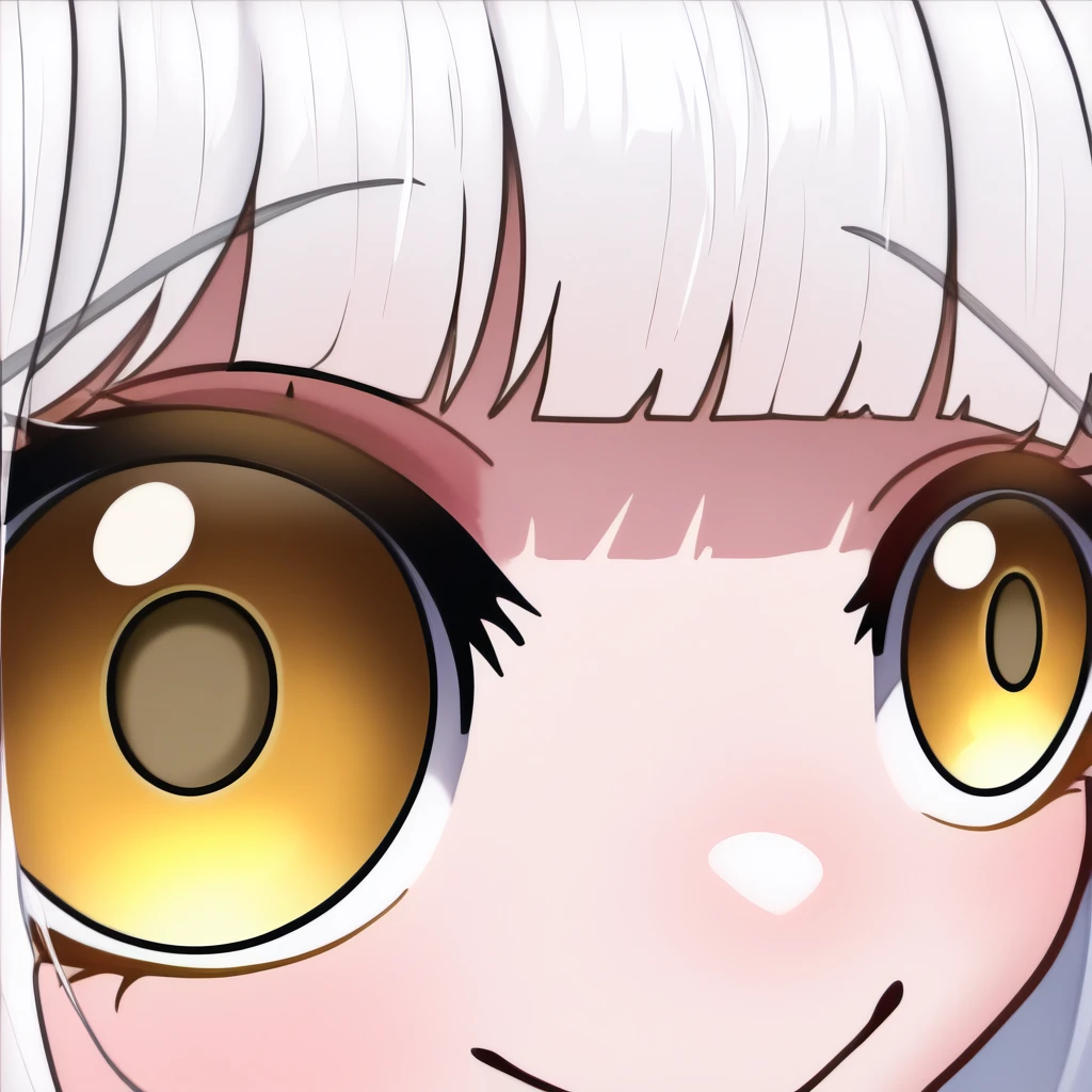 masterpiece, best quality, newest, absurdres, highres, eye focus, close-up, smile, closed mouth, portrait, <lora:StareMeme_illusXLNoobAI_Incrs_v1-000008:1>, <lora:blanc-nikke-richy-v1_ixl:1> blancdef, yellow eyes, white hair, very long hair, bangs, anime,