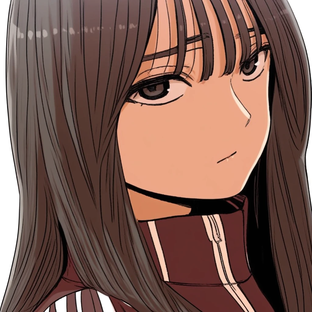 1girl, solo, long hair, looking at viewer, white background, jacket, simple background, upper body, track jacket, closed mouth