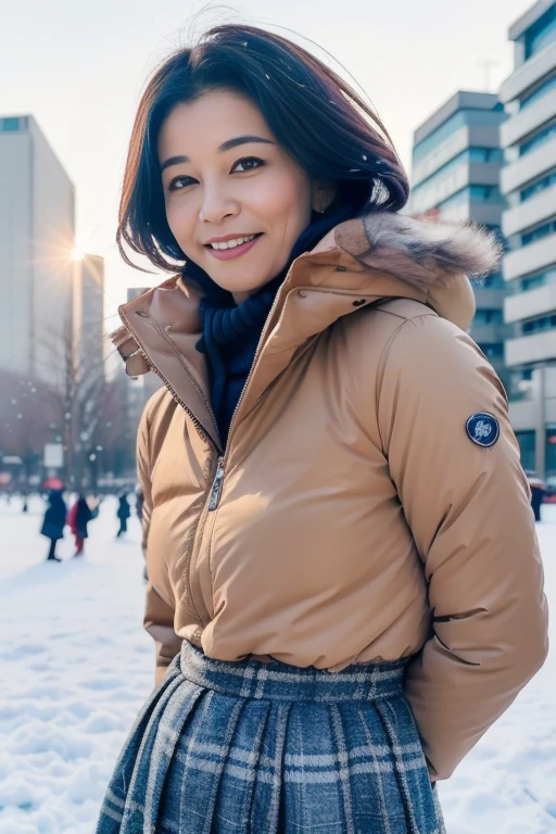 1girl,,(RAW photo, best quality), (realistic, photo-realistic:1.4), masterpiece, an extremely delicate and beautiful, extremely detailed, 2k wallpaper, Amazing, finely detail, extremely detailed CG unity 8k wallpaper, ultra-detailed, highres, soft light, beautiful detailed girl, cinematic lighting,perfect anatomy,slender body
(at a park), (winter scenery),(snow park in the background), Sapporo Odori Park Winter Festival, festival lights (bokeh)
(wearing winter jacket) (long skirt)
(smile) <lora:chest size:-1> (56 years old woman)
<lora:takashimachisako_lora:0.8>