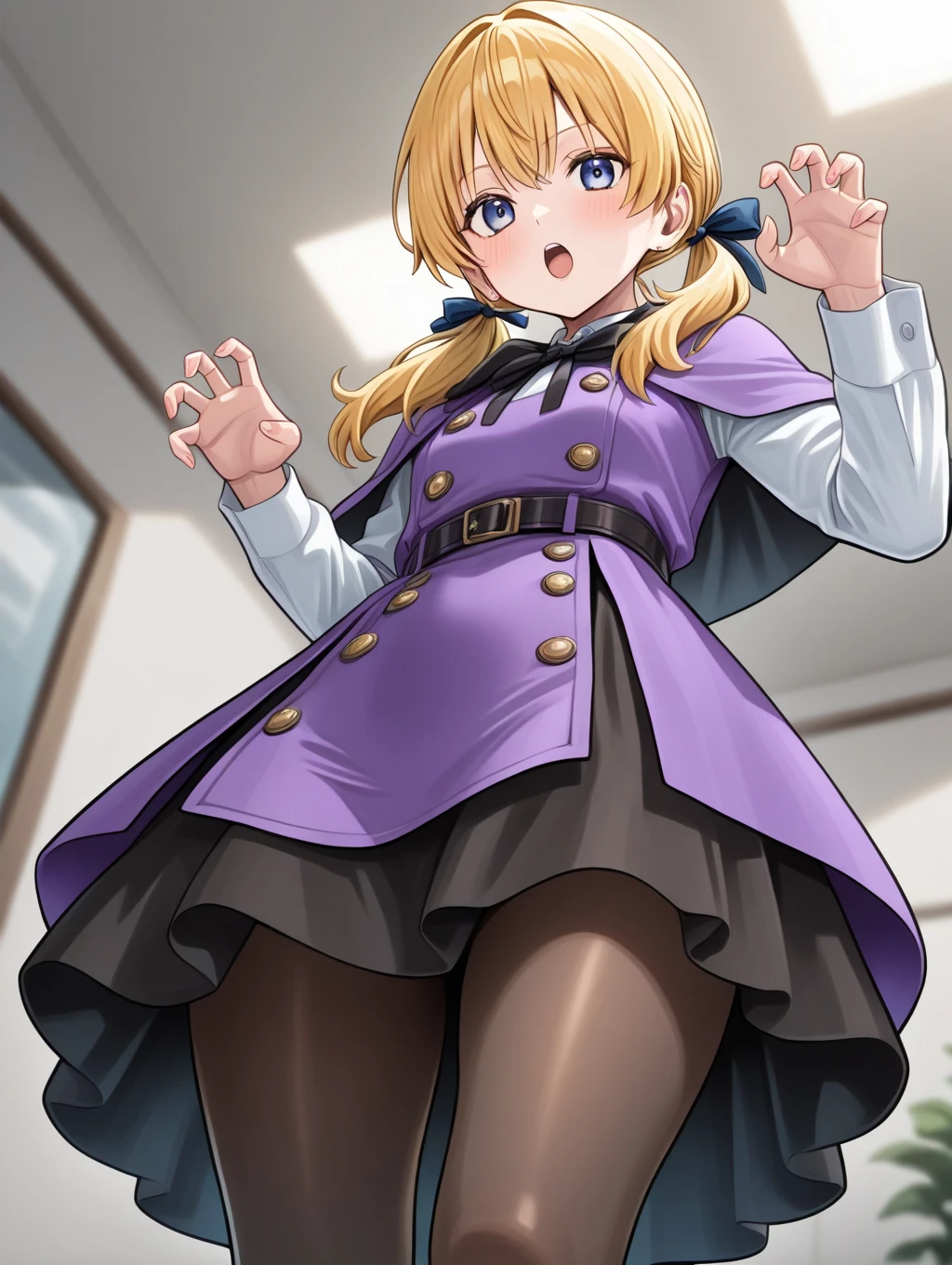 (from below:1.2),a girl , purple color hair、Purplish blue eyes that dreamers desire, (Blonde hair) , small stature, Colossal tits, Lori, (masutepiece:1.2, Best Quality), (finely detailed beautiful eye: 1.2), (beautifull detailed face), (perky chest:1.1), (pointed chest:1.2), (the cocktail magazine cover:1.3),(Best Illumination, extremely delicate and beautiful), sexy pose,make a cocktail , in a bar counter, ((Cinematic Light)), Dramatic light, (Pale white background:1.5), Short bob hair(1:3)、Ultra Contrast、Braid a little around the ears, White long dress、only has 5 fingers、Her pussy is visible through the white thong、cuet pants、You can see inside your underwear、mocking look、diaper、nffsw,Arms crossed、grab the arm、Shoot from above:1.2,Best Quality、Large breastuscular pussy、thin Pubic hair,high-level image quality、hightquality、8K,perfect hand、5 fingers、finger pin、Perfect Finger、T back,noise cut、bullet hand、Her hair color should have been a brighter purple.The skirt part is also carefully expressed..、Purple skirt、the skirt is floating in the wind、Dark purple panties、thin Pubic hair ,(with sparkling eyes and a contagious smile),open mouth, highest quality, high resolution,Real World, Natural light,perfect Natural light, Looking at Viewer,