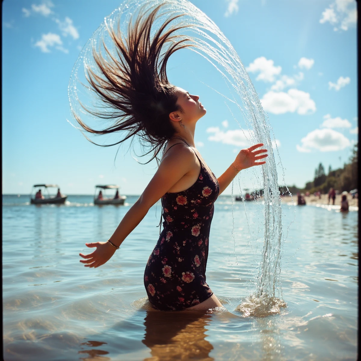water hair flip.
This image shows a sexy young woman in a very beautiful dress and very long hair standing in the water.
She is facing away from the camera and is twirling her hair in the water, as the water splashes around her, creating a large splash.
The image is taken at a low angle.
<lora:Aso_water_hair_flip_v1.08:1> water hair flip
<lora:Toy_Camera_Flux:0.8>
