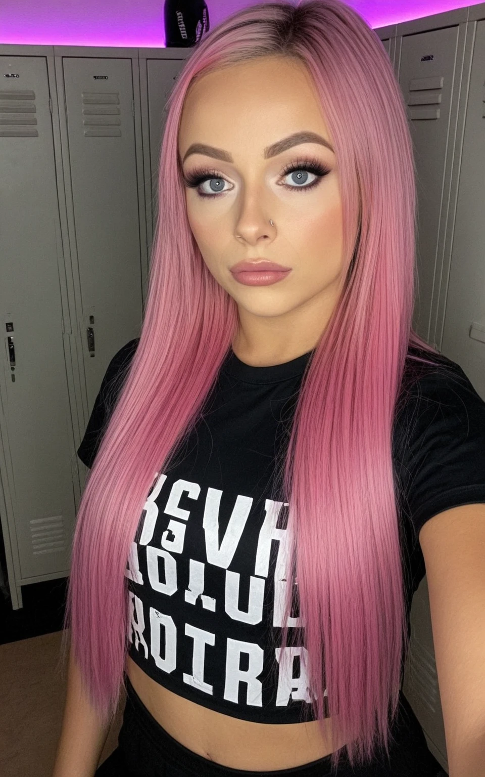 Mixed white but more latina woman with long hair sticking out her tongue in a black dress, tongue out, long blonde hair and large eyes, duckface, a gorgeous , swedish woman, goddess ,pink hair and large blueish eyes, sexy face, perfect girl, with long pink hair, instagram model, sexy girl with long purple hair, big lips, makeup, strong eyebrows, 23 years old, fit, only lip gloss