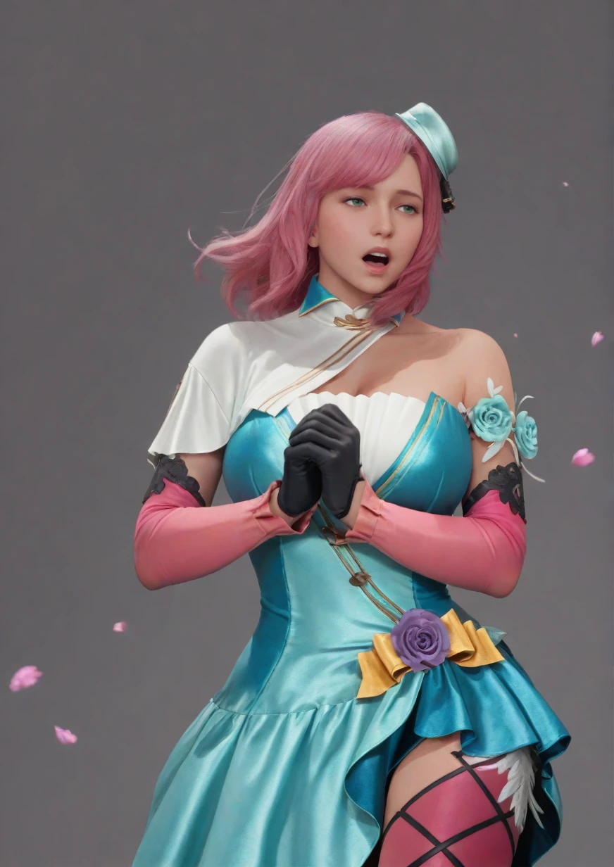 (RAW photo, best quality),(realistic, photo-realistic:1.3),masterpiece,extremely detailed,CG,unity,2k wallpaper,Amazing,finely detail,light smile,extremely detailed CG unity 8k wallpaper,huge filesize,ultra-detailed,highres,absurdres,soft light,
1girl,Ahri from League of Legends,playful,seductive,cosplay,nine-tailed fox,standing on one leg,hand on hip,mischievous smile,looking away,(perky ears:1.1),long,flowing white hair,(fluffy tail:1.2),red and white mini dress,(thigh-high stockings:1.3),black high heels,gold necklace,enchanted forest,
<lora:girl_20230620183339:0.8>,