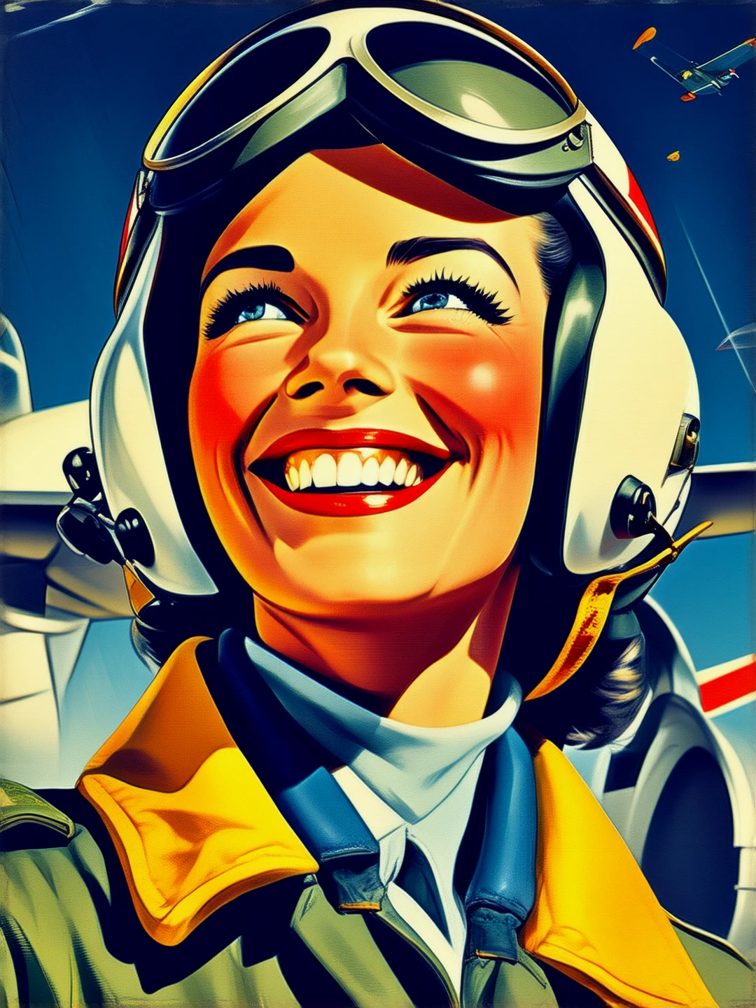 Poster art. Grinning 1950s female pilot.
rtropopCE_style