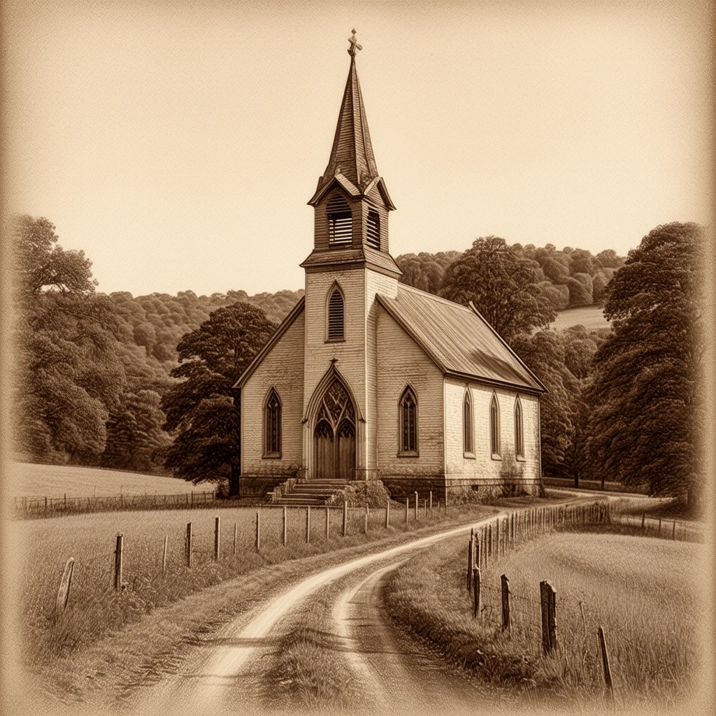 An old country village church. Sepia photograph.
vntgdrwngCE_style