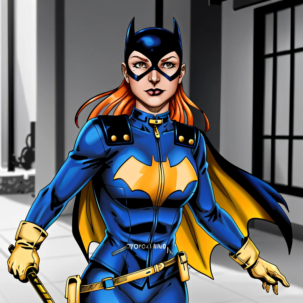 <lora:DanieleTorres_pony_v1:1> score_9, danieletorres_style, danieletorres, source_artwork <lora:batgirlburnside_pony_v1:0.8> BatgirlBurnside, 1girl, cape, domino mask, bodysuit, gloves, superhero, orange hair, cowboy shot