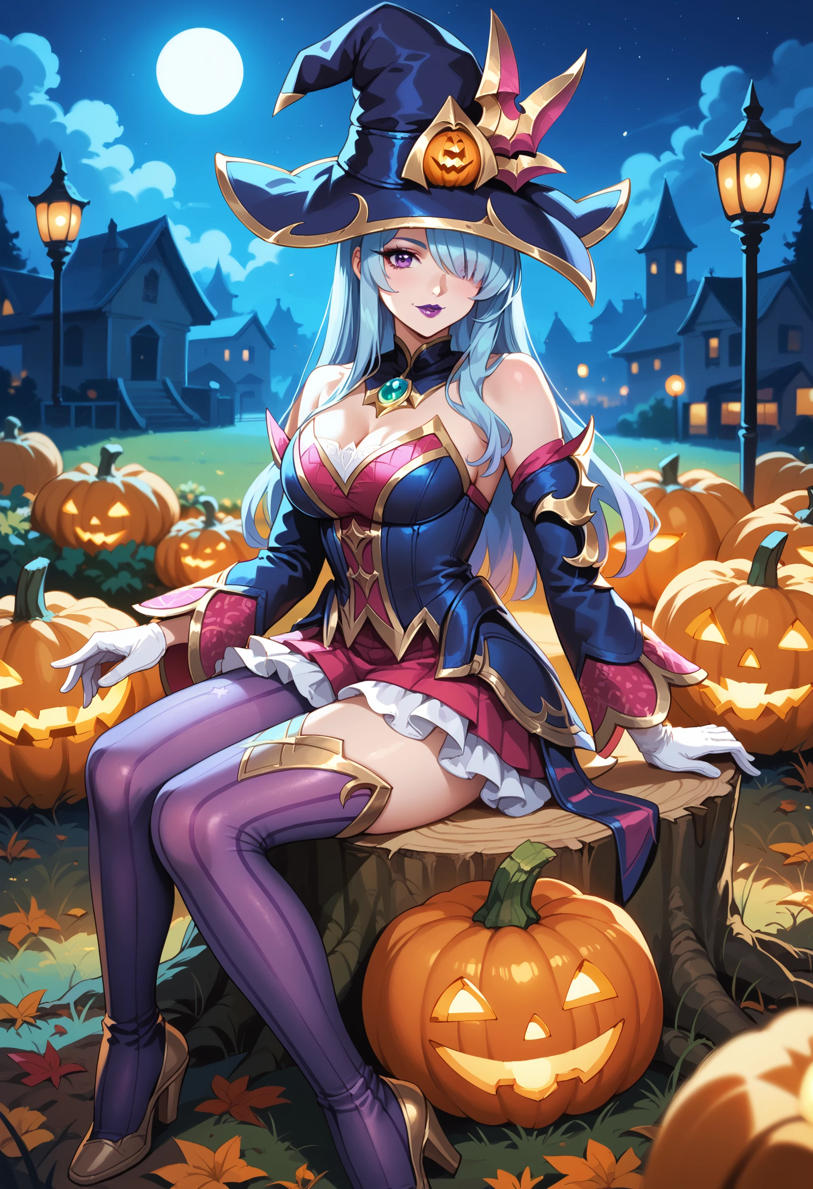 (masterpiece, best quality), intricate details, 8k, artstation, sharp focus, 1girl, star guardian, league of legends, (halloween color theme)