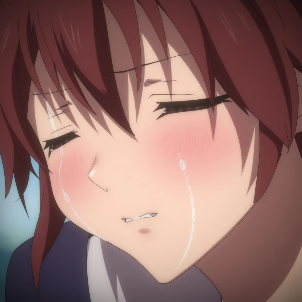 cinematic film still of <lora:sad crying style v1.5:0.9>
In crying style, a closeup of an anime girl with tears on her face and the face of a sad girl., 1girl, solo, blush, short hair, brown hair, brown eyes, school uniform, serafuku, tears, crying, sad, furukawa nagisa, crying, sad, teary face, tears, crying style, cartoon, tear drop, portrait, shallow depth of field, vignette, highly detailed, high budget, bokeh, cinemascope, moody, epic, gorgeous, film grain, grainy