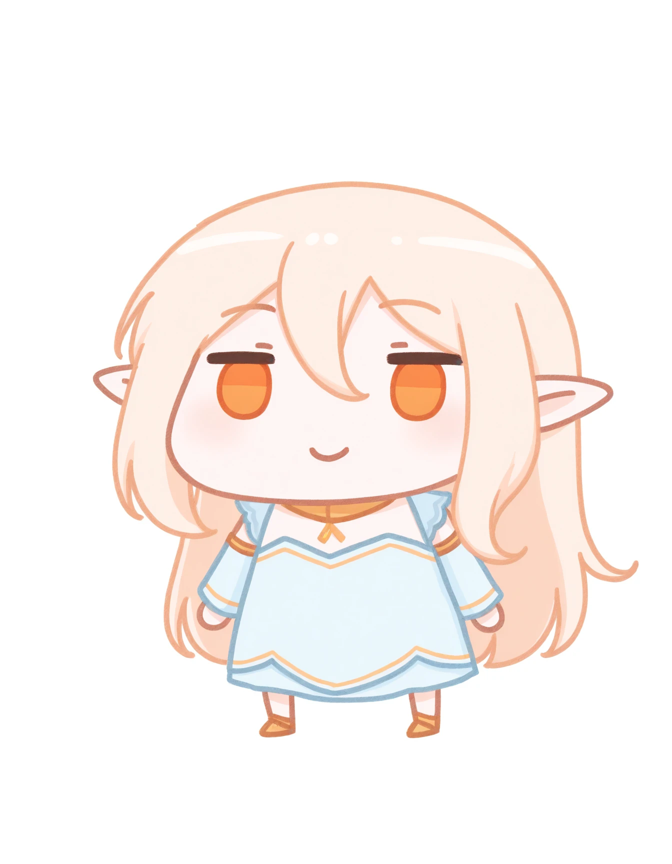 masterpiece, best quality, amazing quality, very aesthetic, high resolution, solo
Iris-vkstickrs, blonde hair, pointed ears, detached sleeves, orange eyes, light blue dress with gold accents, chibi, dot eyes, white background, full body, smile
<lora:style_walfie_illustriousXL-GLoRA:1>
<lora:Iris-vkstickrs_il:0.9>
