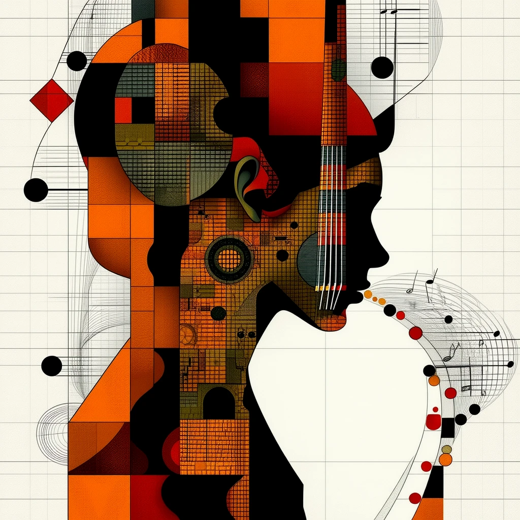 A geometric woman made of a musical instrument, embodying a musical instrument.

gmtrcCE_style