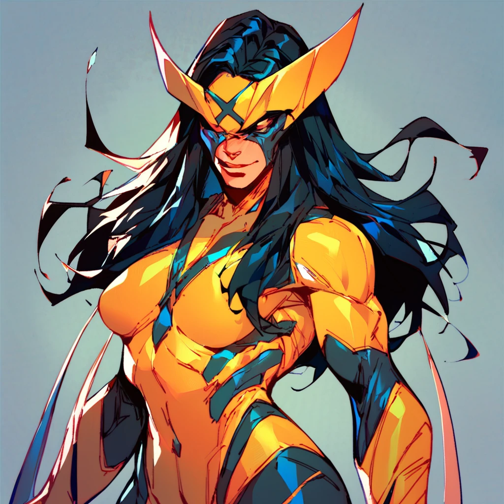 score_9,score_8, score_8_up,score_7, <lora:x23Pony:1>, x23wolv,1 girl, cowboy shot, black hair, yellow bodysuit, dual claws, long hair