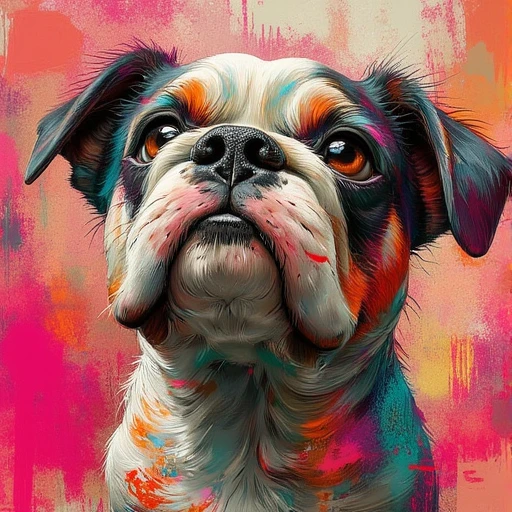 Stylized digital illustration with vibrant, expressive brushstrokes and a dynamic color palette. The artwork features bold contrasts between saturated tones and muted shades, with layered, textured backgrounds incorporating abstract patterns and shapes. The style emphasizes visible brushstrokes, dynamic lighting, and rich textures, blending semi-realism with a painterly and modern artistic aesthetic. The composition has a lively, energetic feel, showcasing a mix of abstract and detailed elements for a visually striking result.
